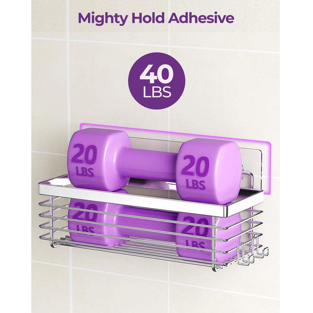 Unbranded 12.2inL 3.54in.H Stainless Steel Wall Mounted Shower Shelf Silver Rustproof No Drilling Adhesive Organizer 3 Pack (3)