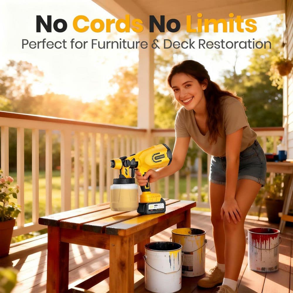 Unbranded 1.2ML HVLP Paint Sprayer Kit with 650W Motor, 5 Nozzles, 3 Spray Patterns, Adjustable Flow for Fence, Wall, Yellow (3)