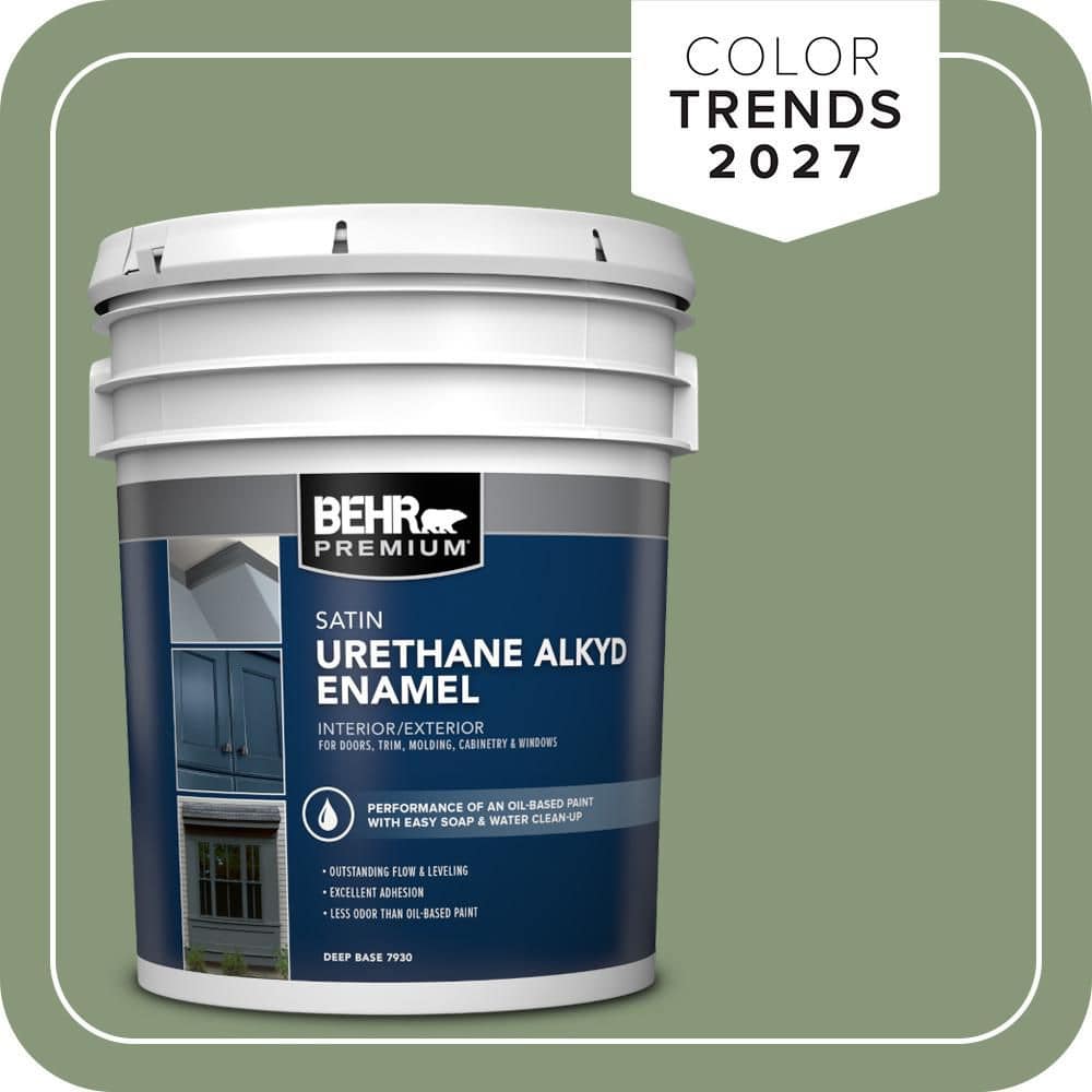 BEHR PREMIUM 5 gal. #S390-5 Laurel Tree Urethane Alkyd Satin Enamel Interior/Exterior Paint