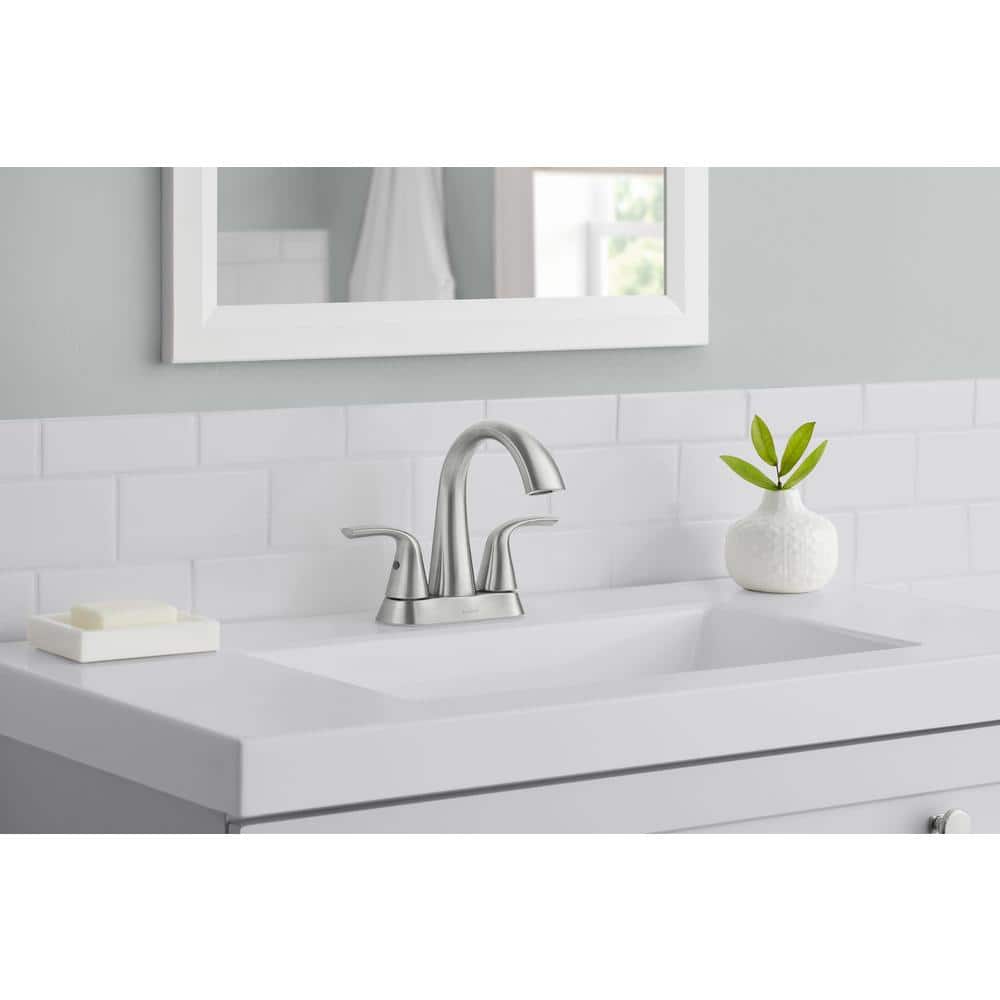 Glacier Bay Irena 4 in. Center set Double-Handle High-Arc Bathroom Faucet in Brushed Nickel (3)