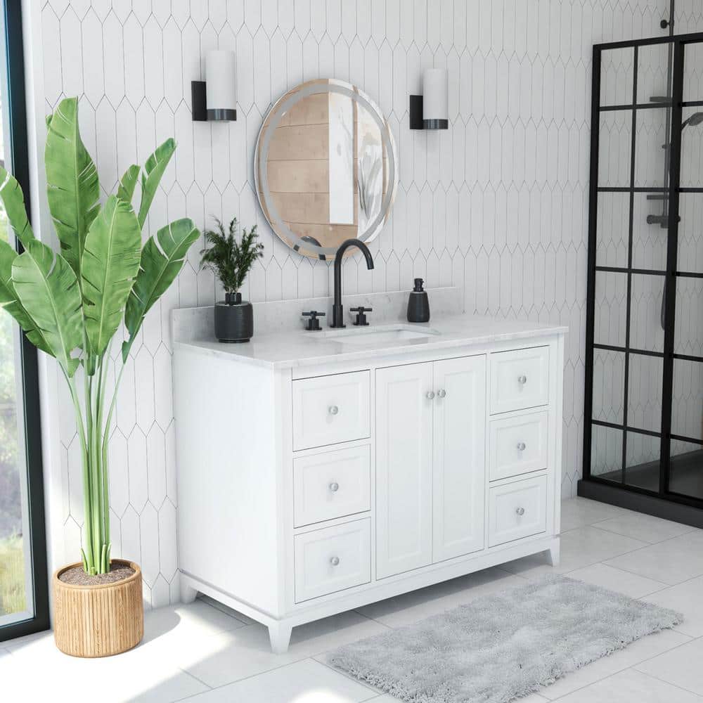 DreamLine Formosa 48 in. W x 22 in. D x 34 in . H Modern Console Vanity with Rectangular Undermount Sink - White with White Top