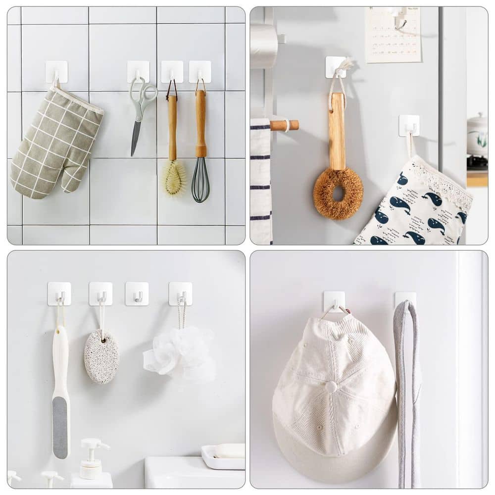 Unbranded Brushed Nickel J-Hook 4-Pack White 304 Stainless Steel Self-Adhesive Wall Robe Hook Towel Hook for Bathroom Shower (2)