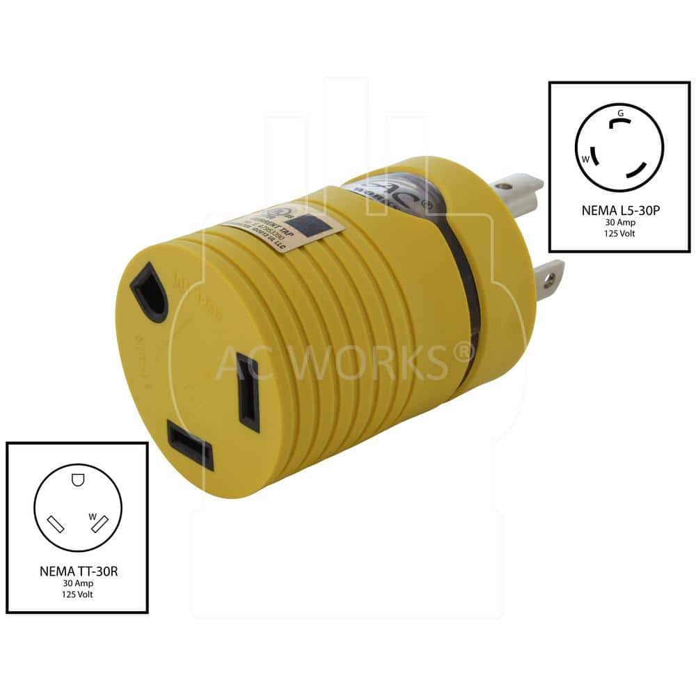 AC WORKS RV Generator Adapter NEMA L5-30P 30 Amp 125-Volt Locking Plug to RV TT-30R 30 Amp RV Female Connector (2)
