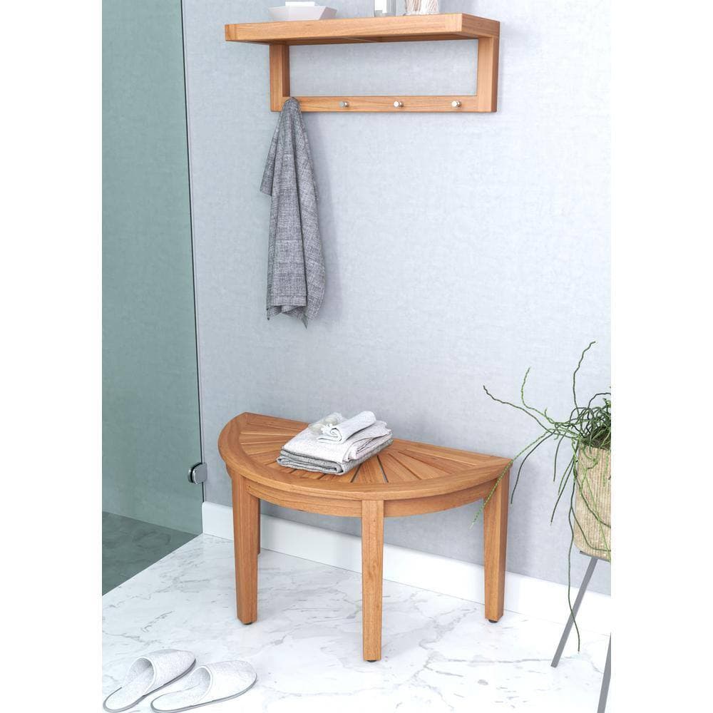 AquaTeak Original 31.5 in. x 15.5 in. Half-Moon Freestanding Teak Shower Bench Walk in Shower Seat (2)