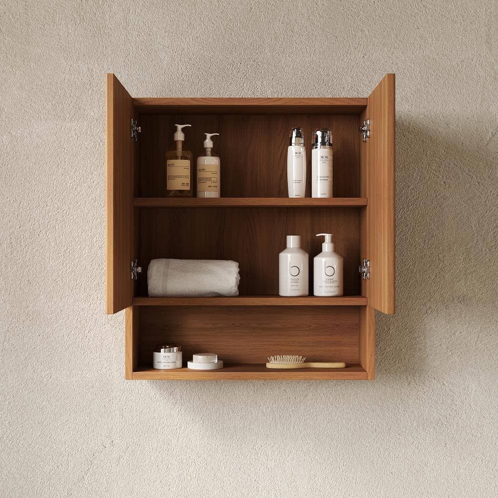 Timussi 26 in. W x 8 in. D x 30 in. H Brown Oak Plywood Bathroom Storage Wall Cabinet with Shelf and Door in Brown (2)