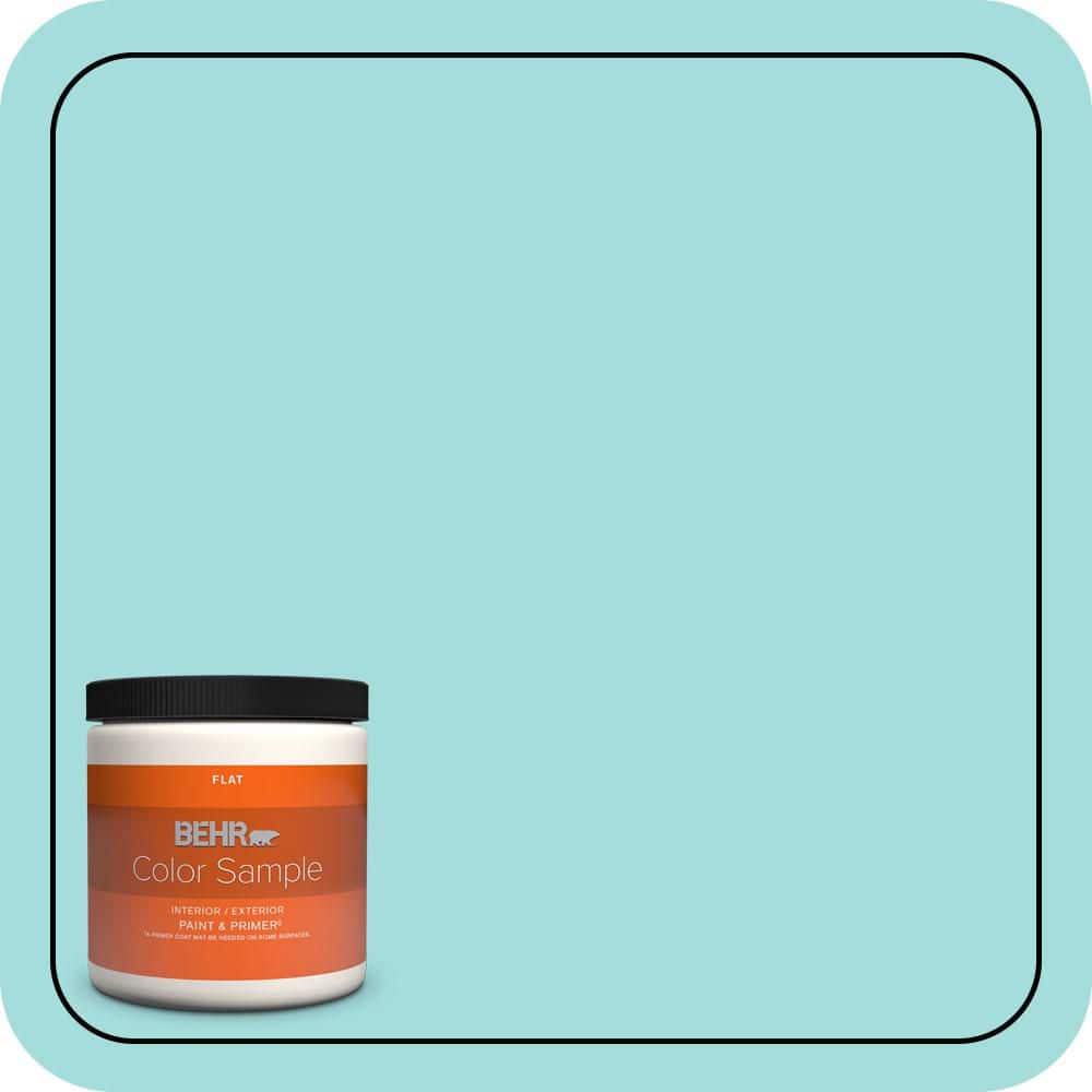 BEHR PREMIUM PLUS 8 oz. #500A-3 Aqua Spray Flat Interior/Exterior Paint & Primer Color Sample
