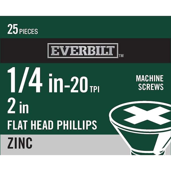 Everbilt 1/4 in.-20 x 2 in. Phillips Flat Head Zinc Plated Machine Screw (25-Pack) (2)