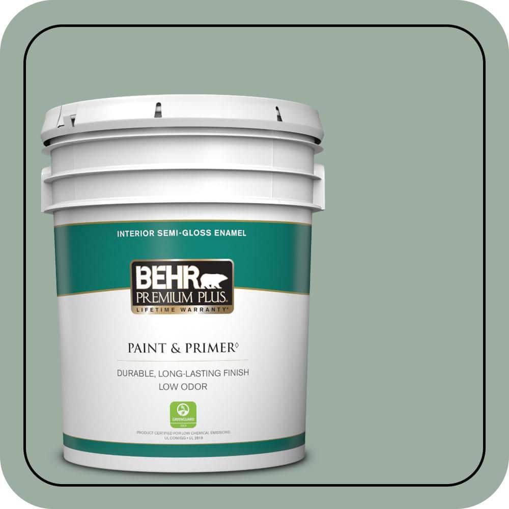 BEHR PREMIUM PLUS 5 gal. #N420-3 Misty Moss Semi-Gloss Enamel Low Odor Interior Paint & Primer