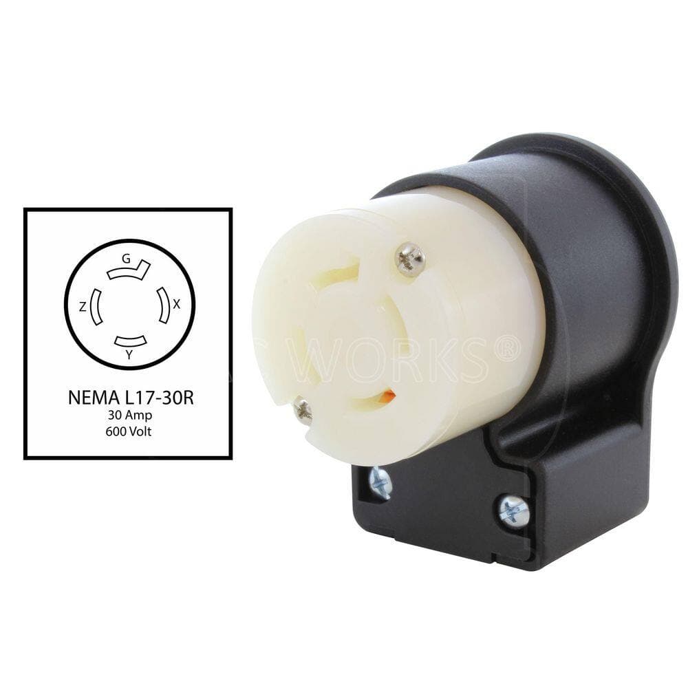 AC WORKS NEMA L17-30R 30A 3-Phase 600V Elbow 4-Prong Locking Female Connector with cULus Approval (2)