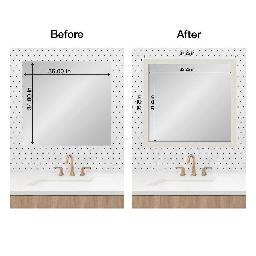 Amanti Art Mirror Makeover Rustic Plank White Narrow 35.25 in. W x 37.25 in. H Bathroom Mirror Frame Border Kit-Fits 34 x 36 mirror (2)