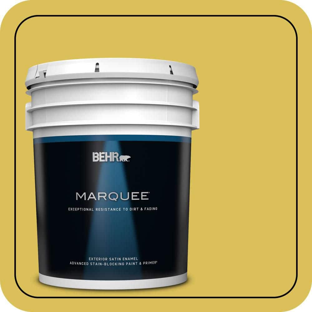 BEHR MARQUEE 5 gal. #P320-6 Sulfur Yellow Satin Enamel Exterior Paint & Primer
