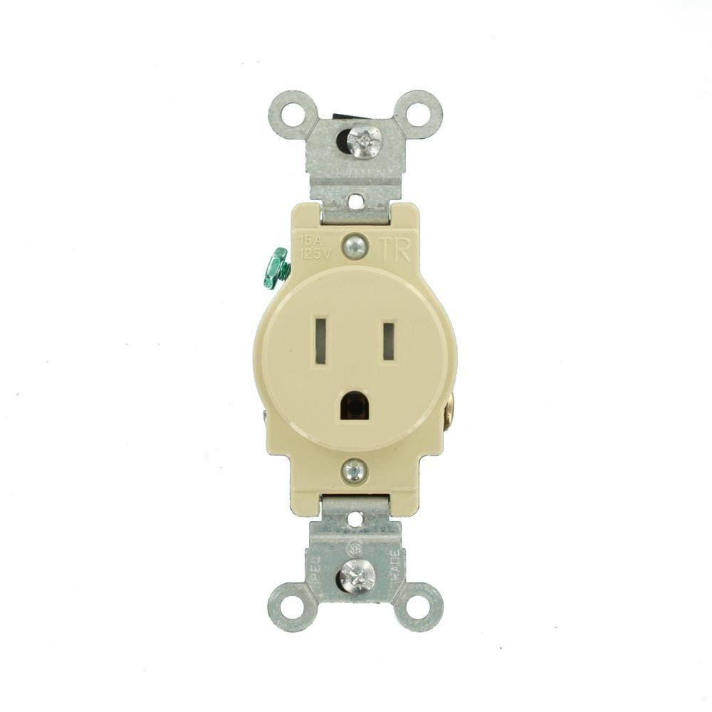 Leviton 15-Amp Commercial Grade Tamper Resistant Grounding Single Outlet In Ivory (2)