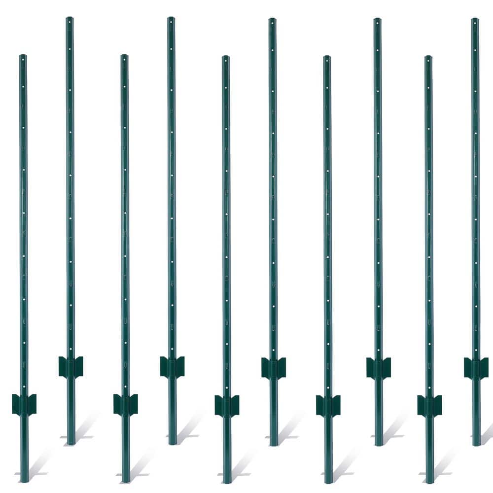 cadeninc 10 Pack 1 in. x 5 ft. Heavy Duty Metal Fence Post with U-Channel for Holding Garden Wire Fence,Corner Anchor Posts (1)