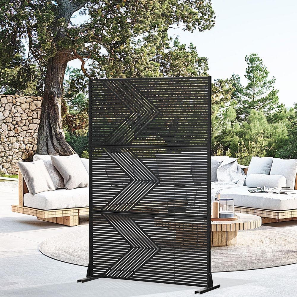 PexFix 6 ft. x 4 ft. Privacy Fence Screen Black Galvanized Metal for Garden Fence in Chevron Pattern (1)