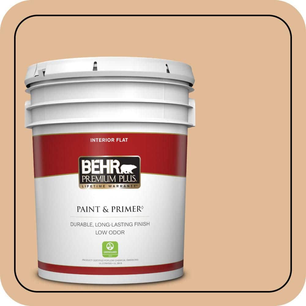 BEHR PREMIUM PLUS 5 gal. #S250-3 Honey Nougat Flat Low Odor Interior Paint & Primer