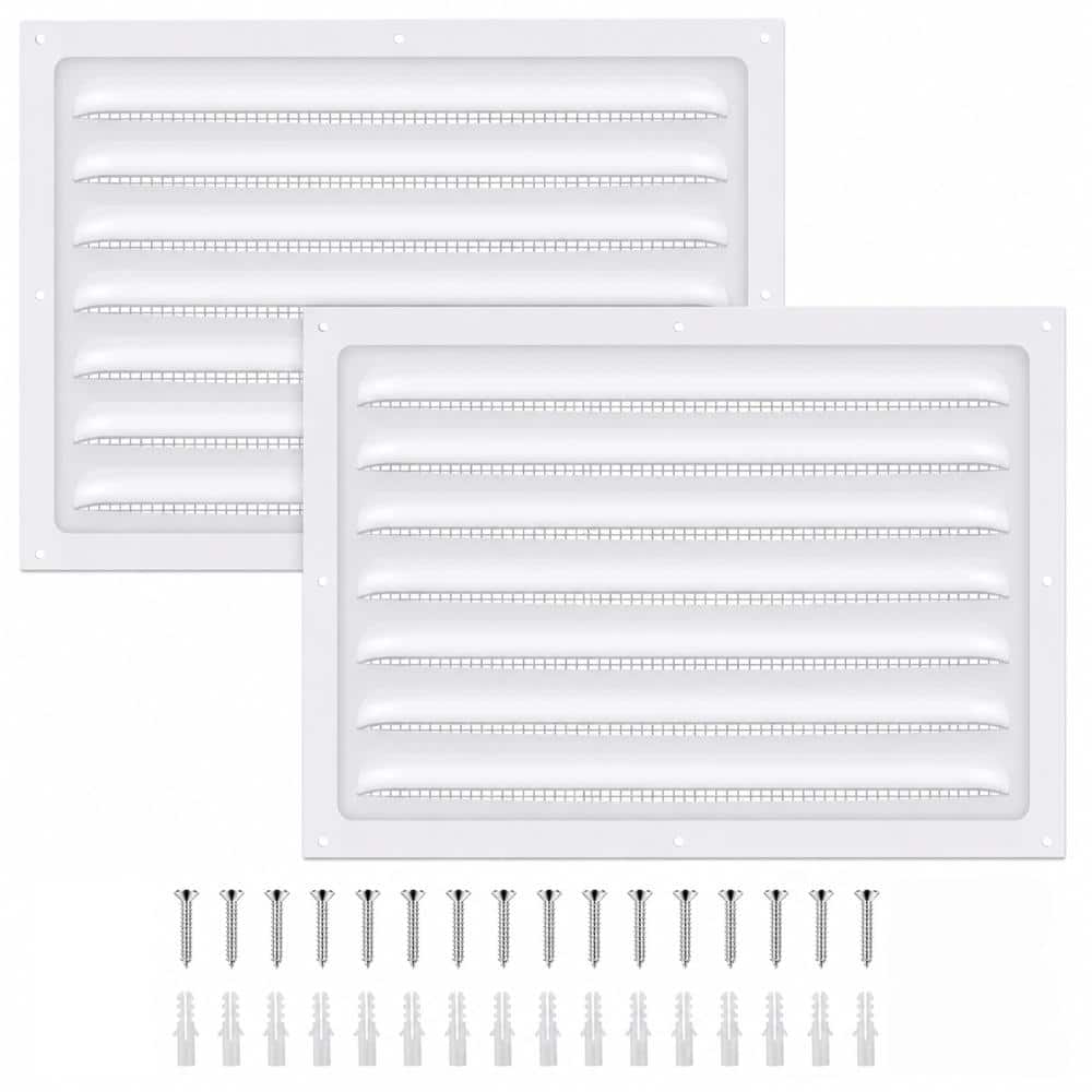 Unbranded 8 in x 12 in White Metal Gable Vent Louver Grille with Screen Mesh for Attic Shed Garage Moisture Guard 2 Pack (1)