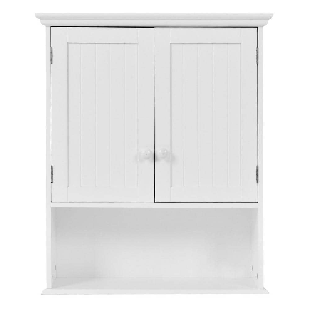 WELLFOR 23.5 in. W x 28 in. H x 8 in. D Bathroom Storage Wall Cabinet with 2-Doors and Adjustable Shelf in White (1)