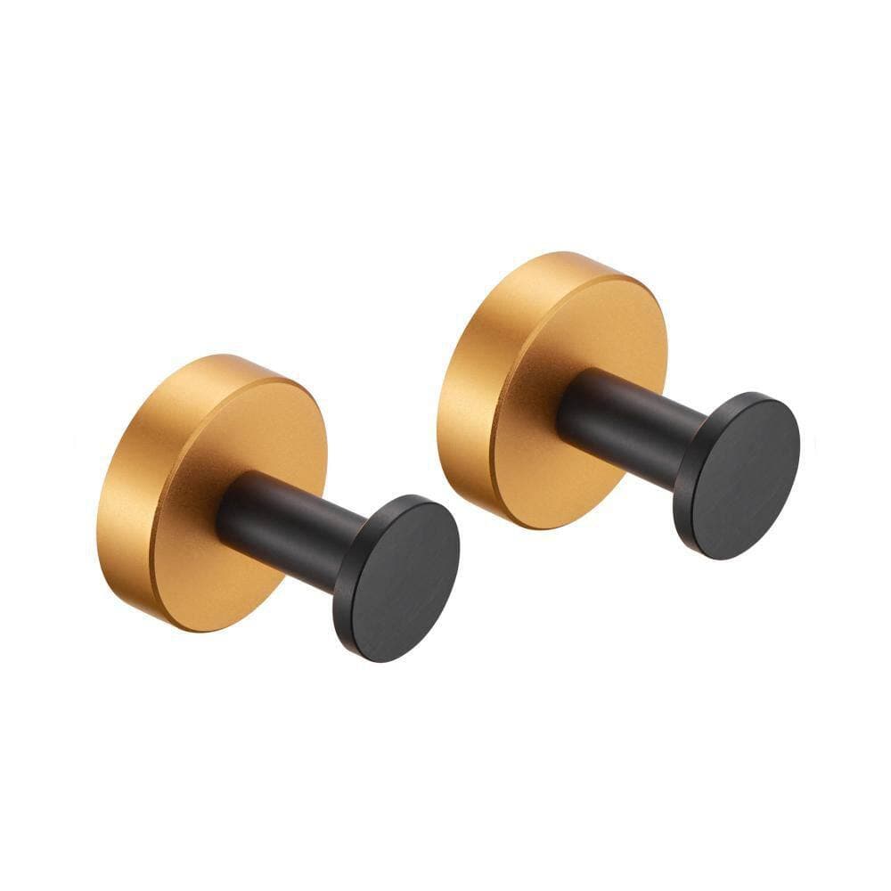 Unbranded Round Bathroom Robe Hook and Towel Hook in Thicken Space Aluminum Black and Gold (2 Pack) (1)