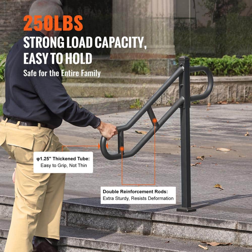 SVOPES Single Post Handrail, 35.43 in. H x 3.46 in. W, Black, Steel, Stair Railing Kit, Outdoor Metal Stair Railing (3)