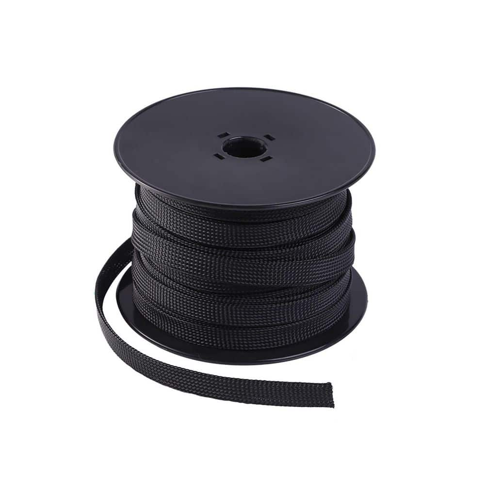 BeamBox 100 ft Black PET Expandable Cable Sleeve, 1 in. Braided Wire Loom Tubing for Audio/Video Cords, Flexible Protective (1)