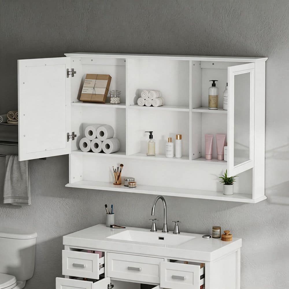 Unbranded 60 in. W 35 in. H Medicine Cabinet with Mirror, Adjustable Shelves and Soft Close Hinges (2)