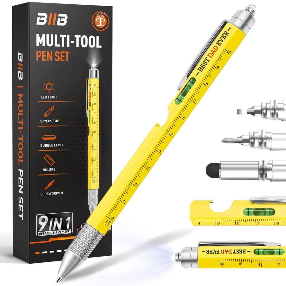 Angel Sar 9-in-1 Yellow Multitool Pen Gifts for Dad, Mens Stocking Stuffers for Him, Dad Gifts (1)