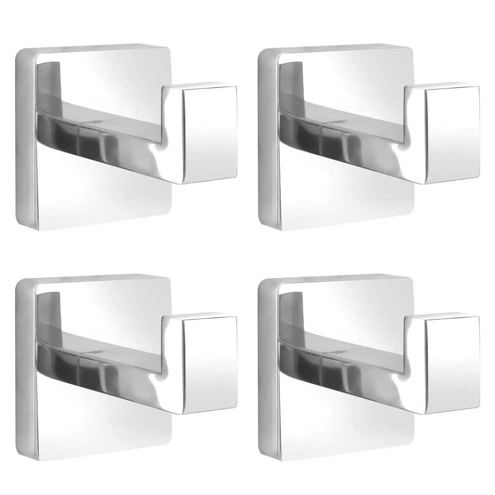 Wudkey Stainless Steel J-Hook Wall-Mounted Square Hooks, Heavy Duty Towel Hooks for Bathroom, Kitchen, Polished Chrome (4-Pack)