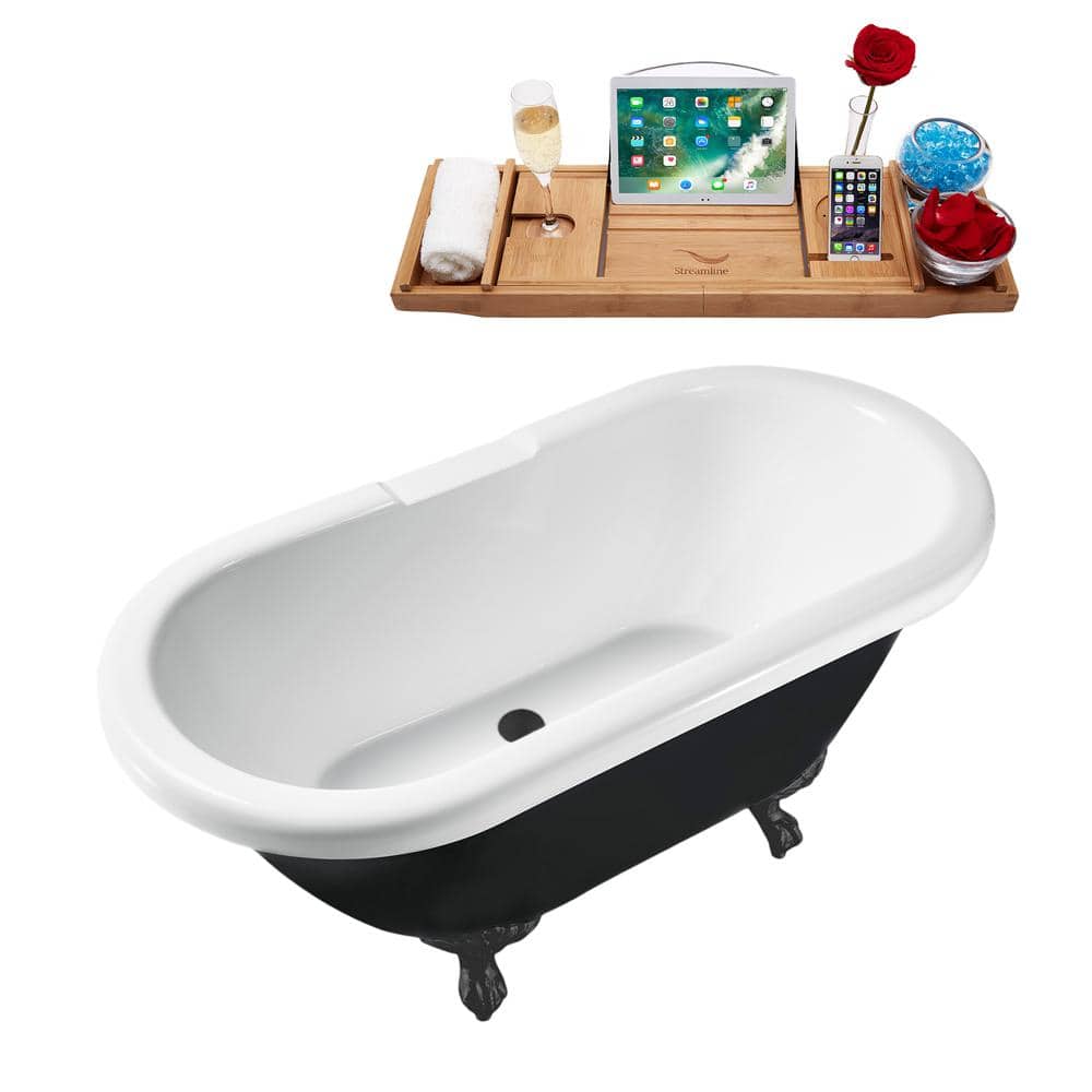 Streamline 59 in. Acrylic Clawfoot Non-Whirlpool Bathtub in Glossy Black with Brushed GunMetal Drain And Brushed GunMetal Clawfeet (2)