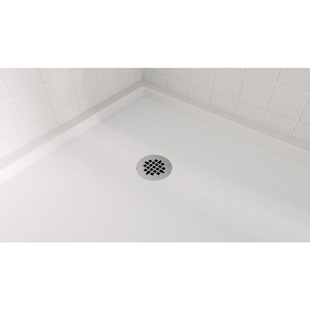 DreamLine SlimLine 36 in. L x 36 in. W Corner Neo Angle White Shower Pan Base with 2 in. Round Corner Drain in Brushed Nickel (2)
