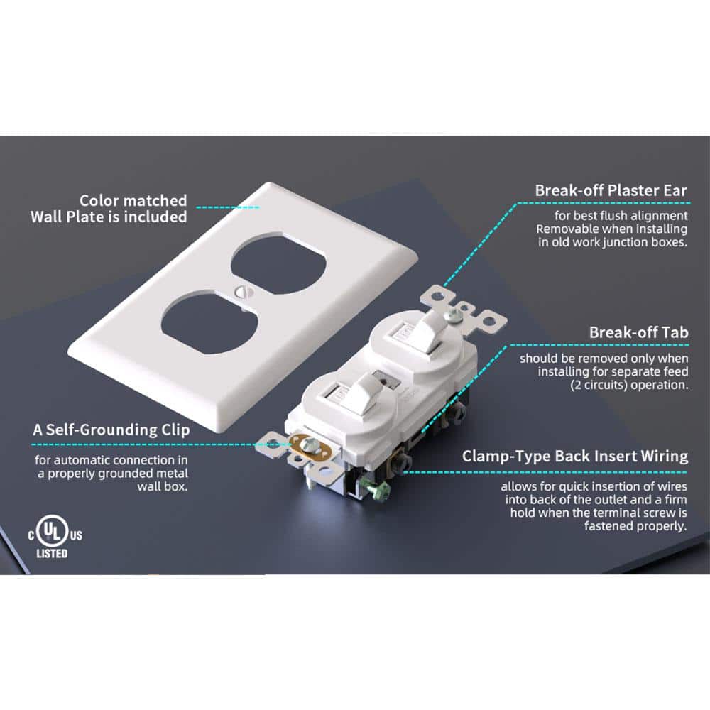 ELEGRP 15 Amp Combination 2 Single Pole Toggle Switches, Wall Plate Included, White (2-Pack) (3)