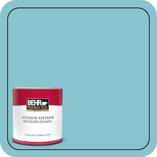 BEHR PREMIUM PLUS 1 qt. #520D-4 Shallow Sea Hi-Gloss Enamel Interior/Exterior Paint & Primer (2)