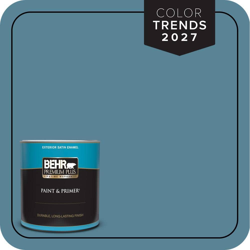 BEHR PREMIUM PLUS 1 qt. #S480-5 Blue Moon Bay Satin Enamel Exterior Paint & Primer