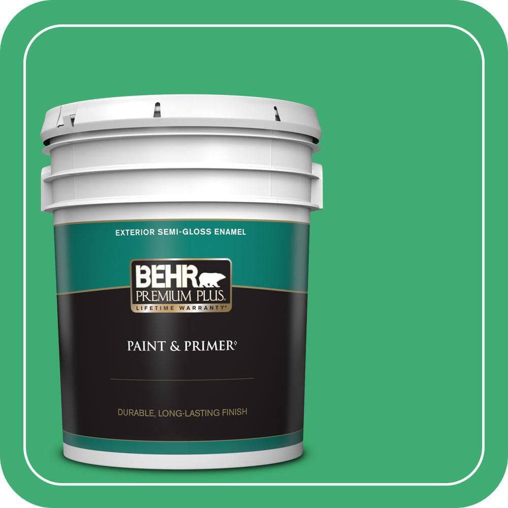 BEHR PREMIUM PLUS 5 gal. #460B-5 Fresh Greens Semi-Gloss Enamel Exterior Paint & Primer