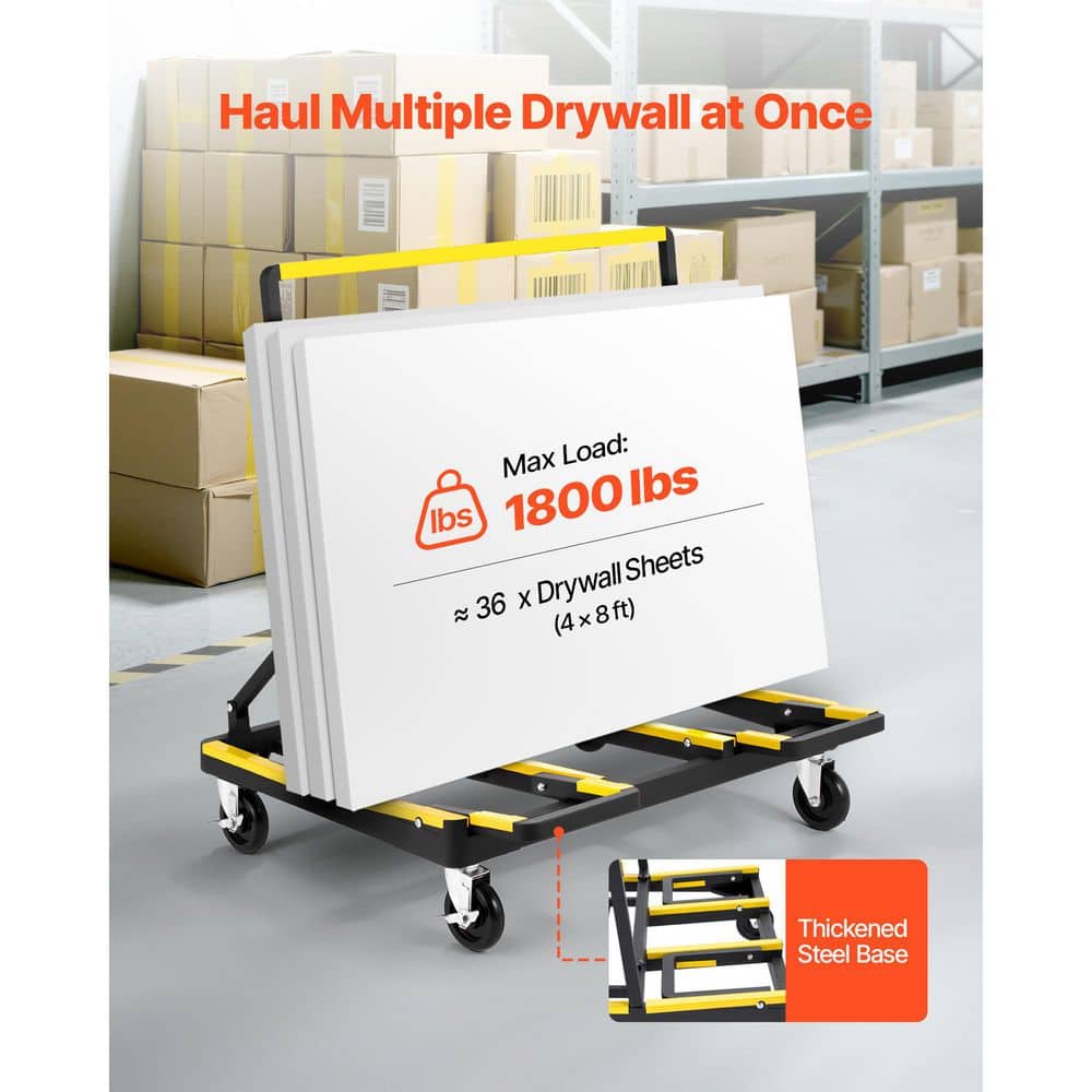 VEVOR Drywall Cart Dolly with 1800 lbs. Load Capacity, Steel Construction, 4 Swivel Casters, Expandable Deck, Foldable Design (2)