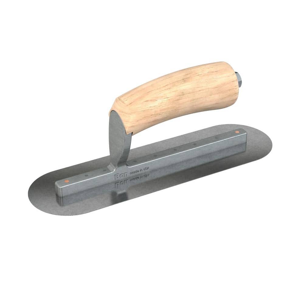 Bon Tool 10 in. x 3 in. Carbon Steel Round End Finishing Trowel with Wood Handle and Long Shank