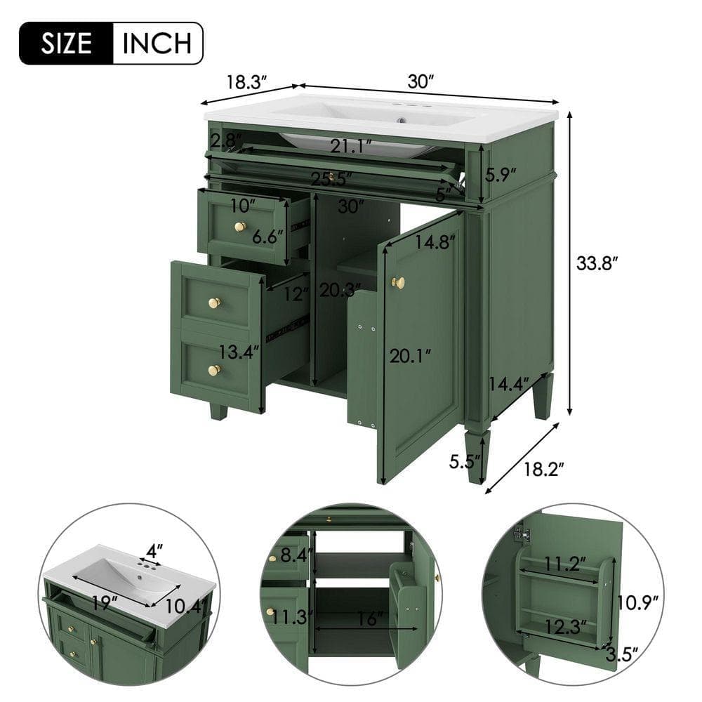 COWLOWN 30 in. W x 18.3 in. D x 33.8 in. H Bathroom Green Linen Cabinet (2)