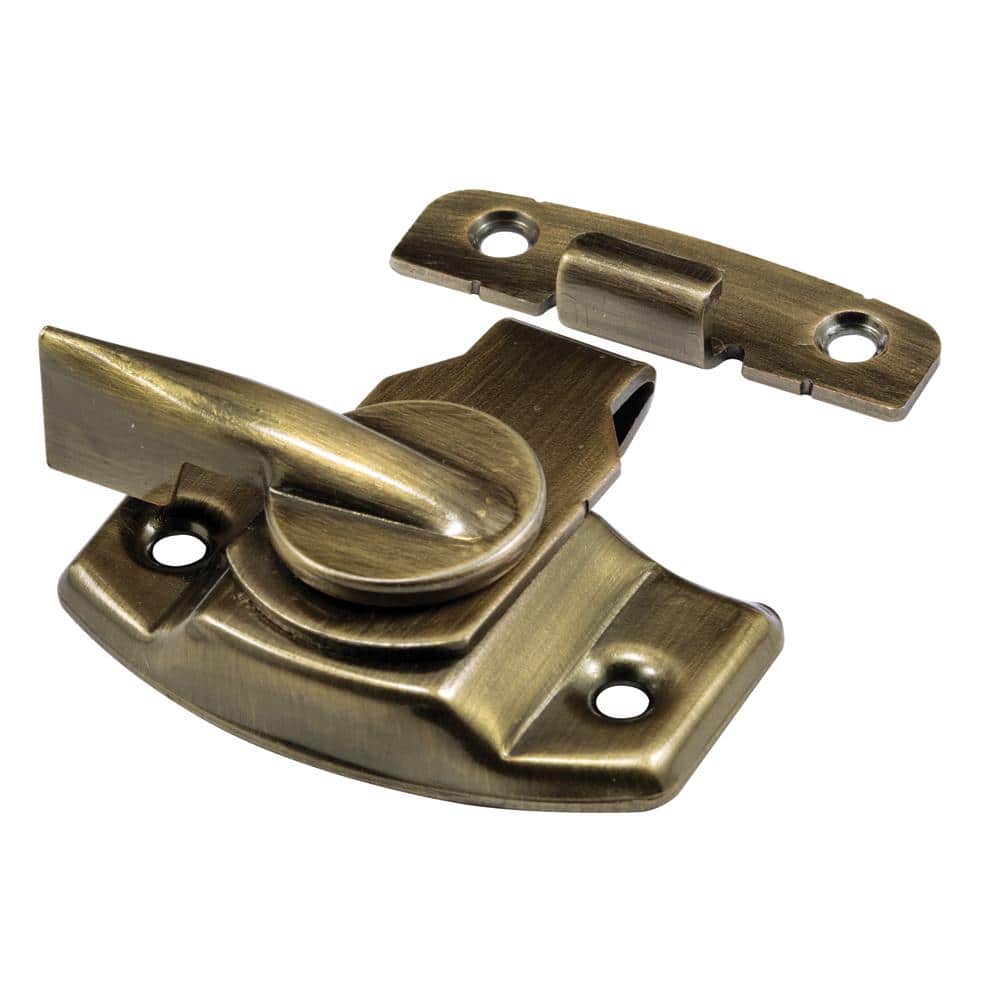 Prime-Line 1-3/4 in. Antique Brass-Plated Stamped Steel Double Hung Sliding Window Sash Lock w/Draw Tight Cam-Action Latch Design (1)