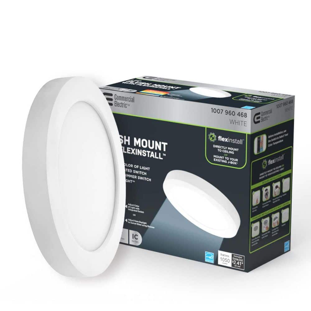 Commercial Electric Flex Install Disk 8 in. Black Indoor Integrated LED Recessed Ceiling Light Flush Mount with 5CCT and 900 Lumens (3)