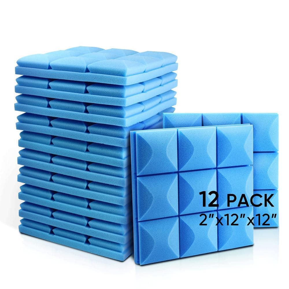 Angel Sar 2 in. x 12 in. x 12 in. Blue Acoustic Foam Panels Sound Panels Sound Proof Foam Panels Sound Proofing Padding For Wall (3)