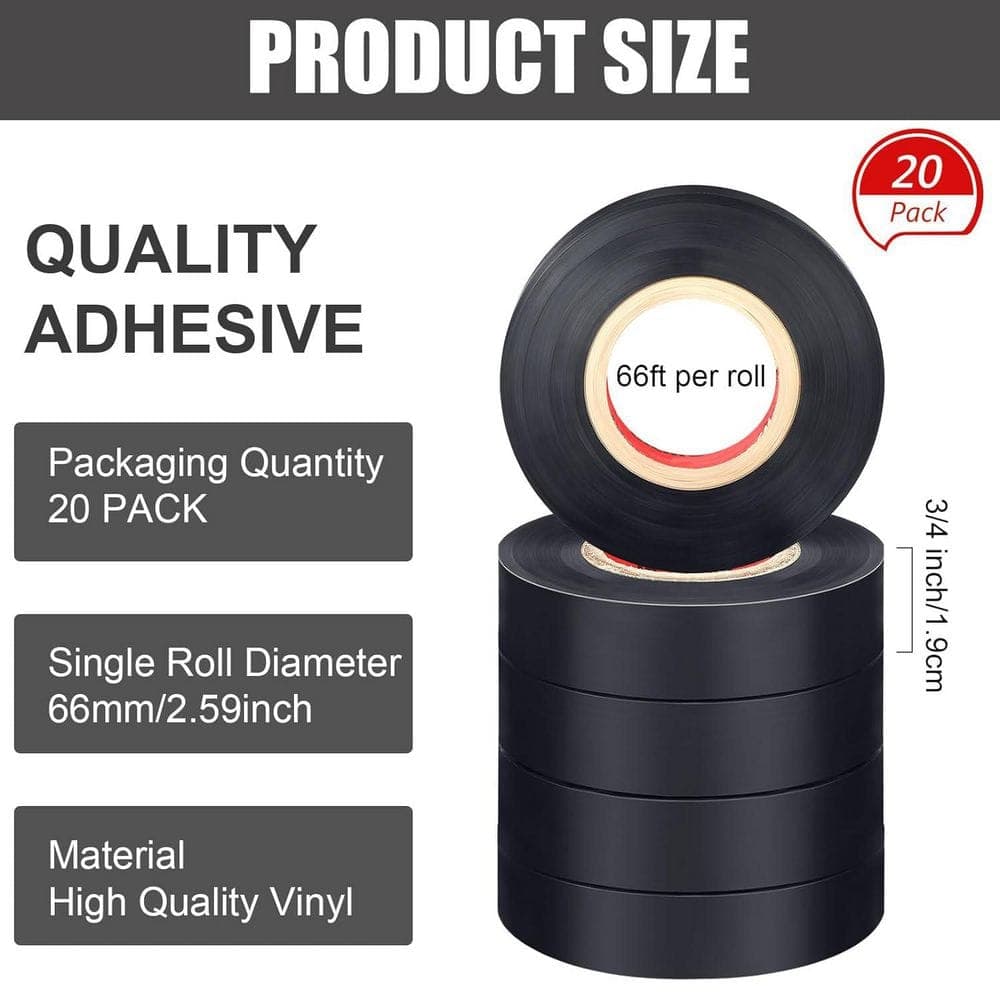 Yichuhaoxi 3/4 in. x 66 ft. Electrical Insulating Tape Black 20-Pack (2)