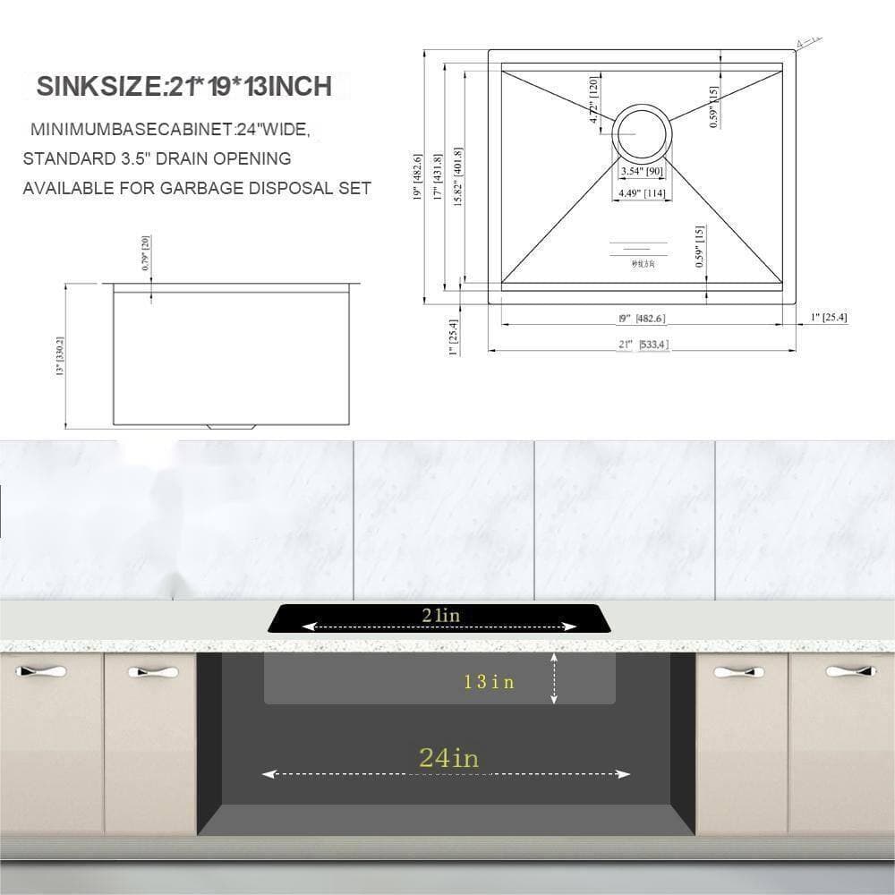 Amucolo 21 in. 16 Gauge Stainless Steel Undermount Workstation Laundry Utility Sink in Brushed Nickel with Accessories (2)
