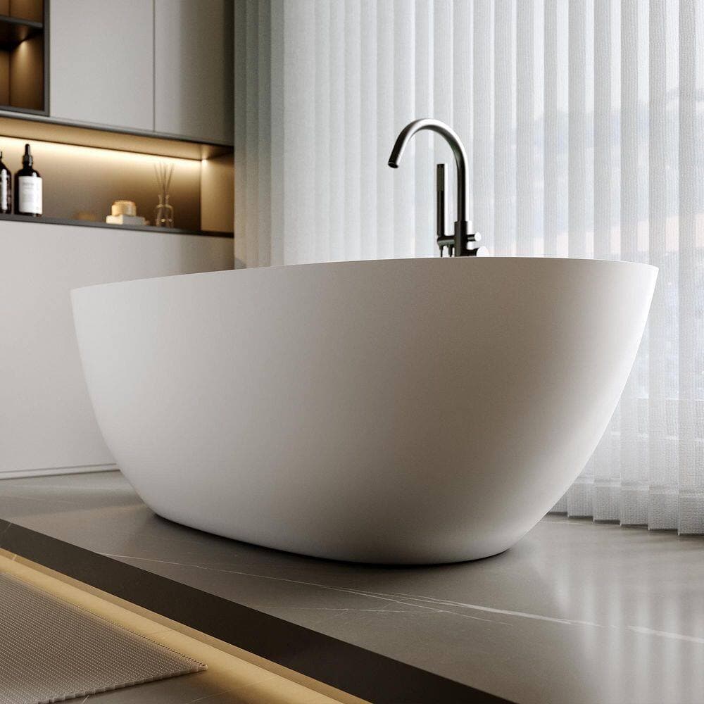 Xspracer Moray 31 in. Solid Surface Stone Resin Flat Bottom Freestanding Thin-Edge Soaking Bathtub (4)