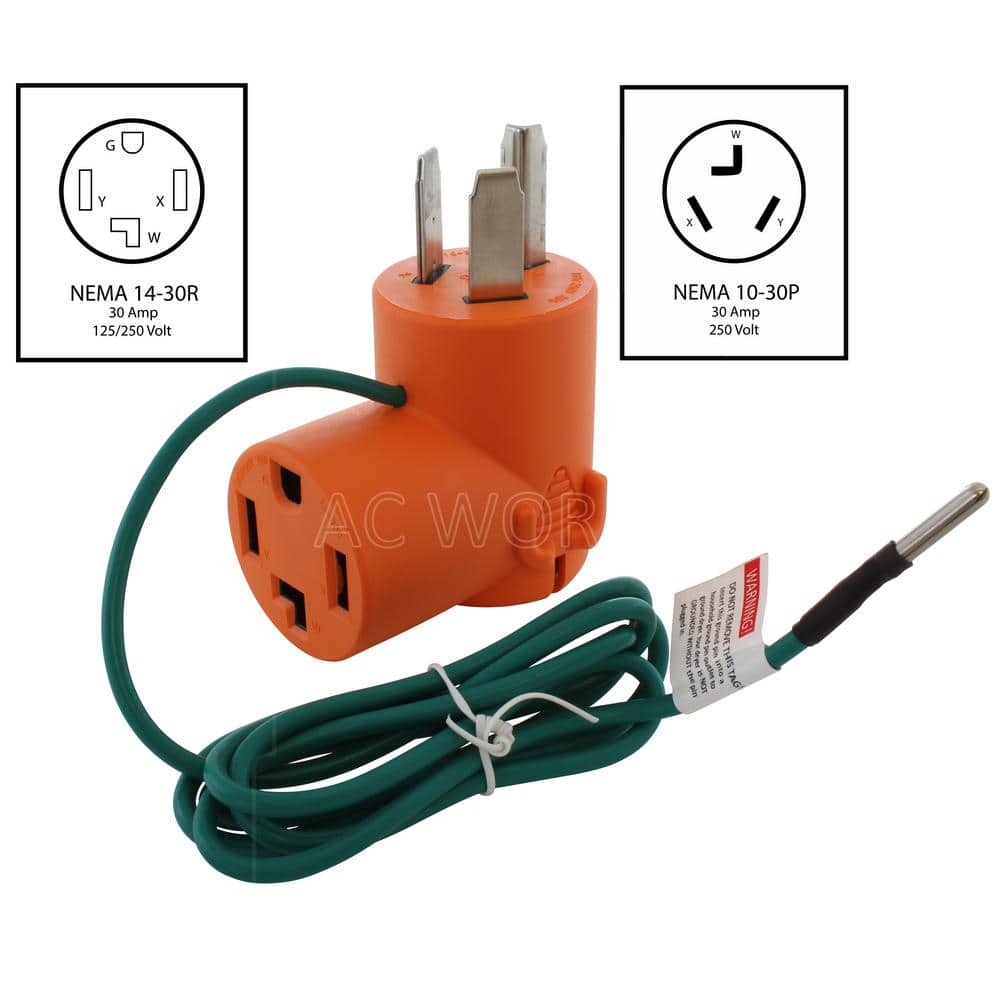 AC WORKS Dryer Adapter 3-Prong 30 Amp Dryer Plug to 4-Prong Dryer Female Connector Adapter (2)