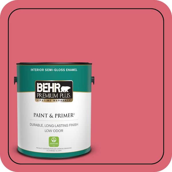 BEHR PREMIUM PLUS 1 Gal. #P150-5A Strawberry Taffy Semi-Gloss Enamel Low Odor Interior Paint and Primer (2)