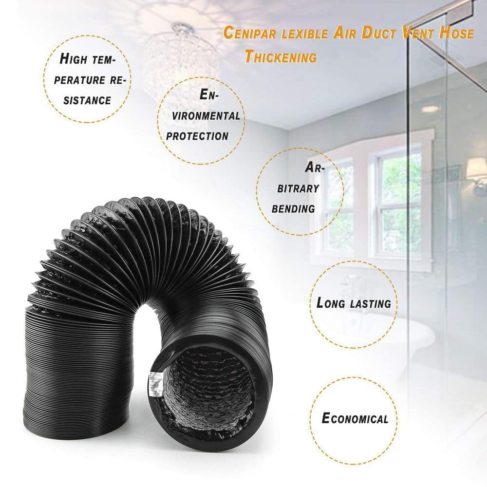 Laybus 4 in. x 10 ft. Black Dryer Vent Hose Flexible Air Aluminum Ducting Vent Hose, Thick Layer Non-Insulated with 2 Clamps (3)