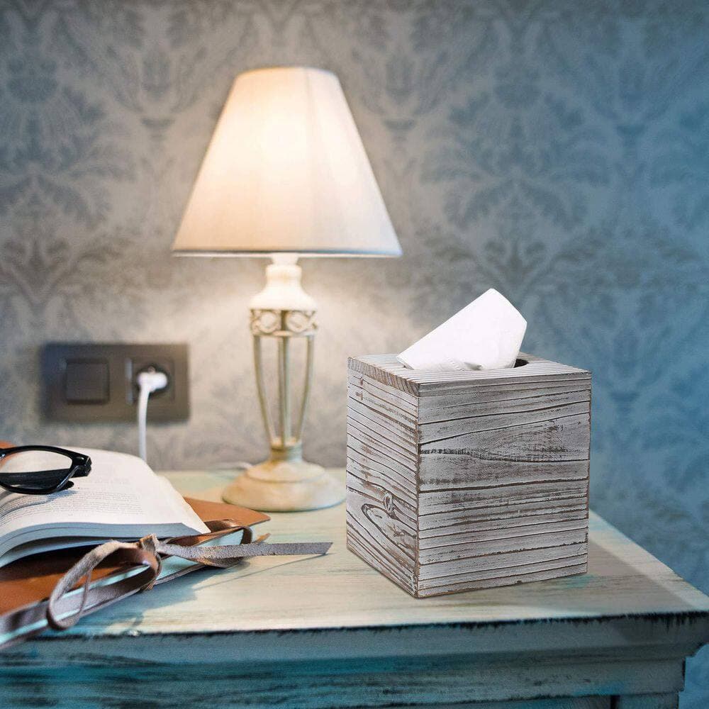 KHKFY Square Pine Wood Tissue Box Cover with Slide-Out Bottom Panel Set of 2 for Bathroom Vanity and Desk (3)