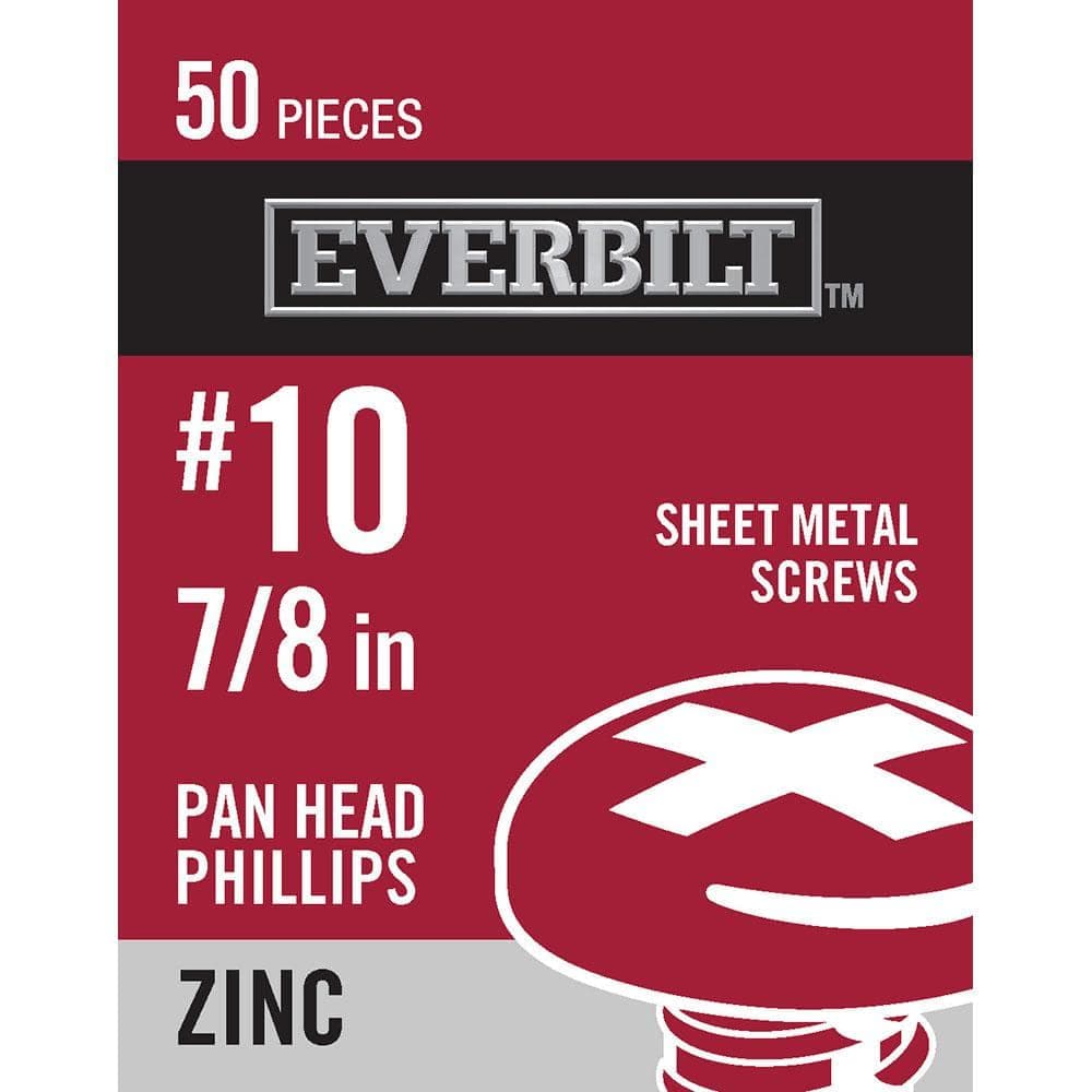 Everbilt #10 x 7/8 in. Zinc Plated Phillips Pan Head Sheet Metal Screw (50-Pack) (1)