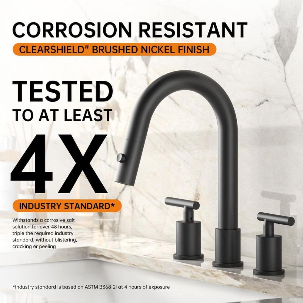 Wudkey Pull Down Bathroom Faucet with Pop-Up Drain, 8 in. Widespread Bathroom Faucet with Supply Lines (4)