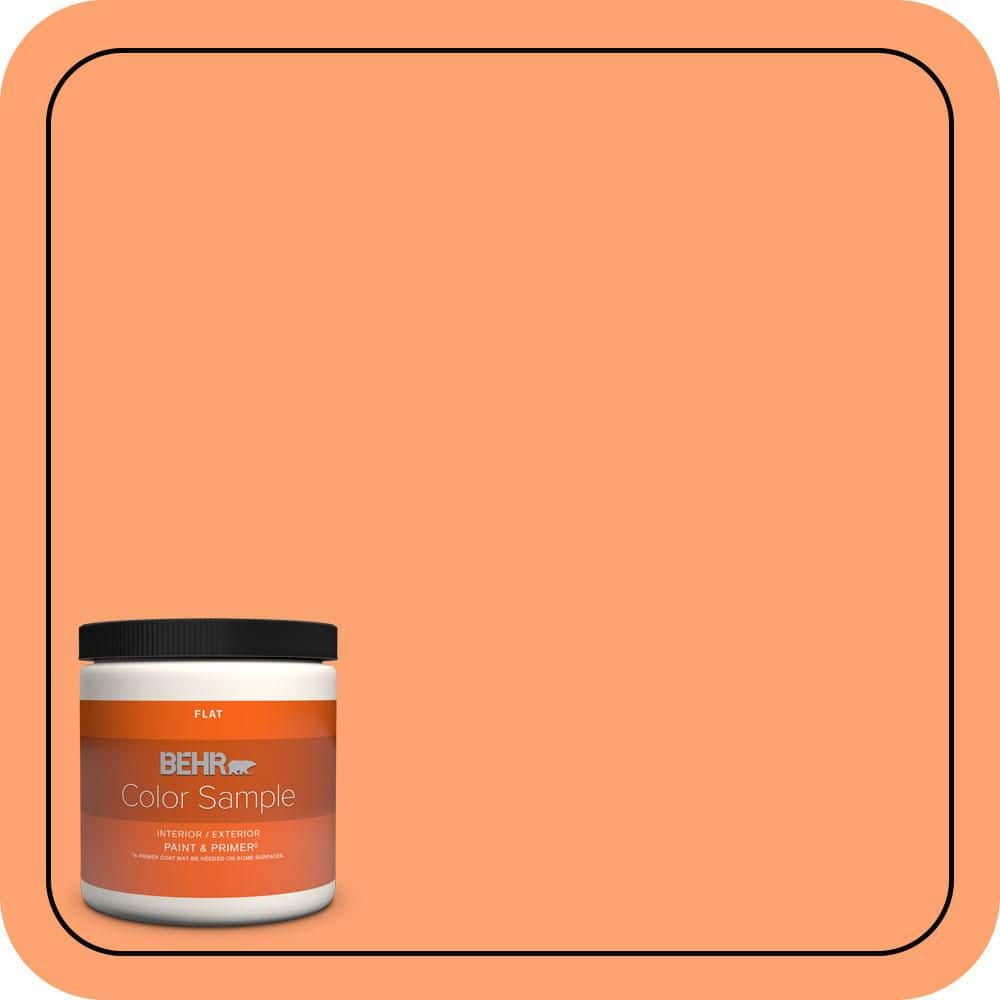 BEHR PREMIUM PLUS 8 oz. #P210-5 Cheerful Tangerine Flat Interior/Exterior Paint & Primer Color Sample