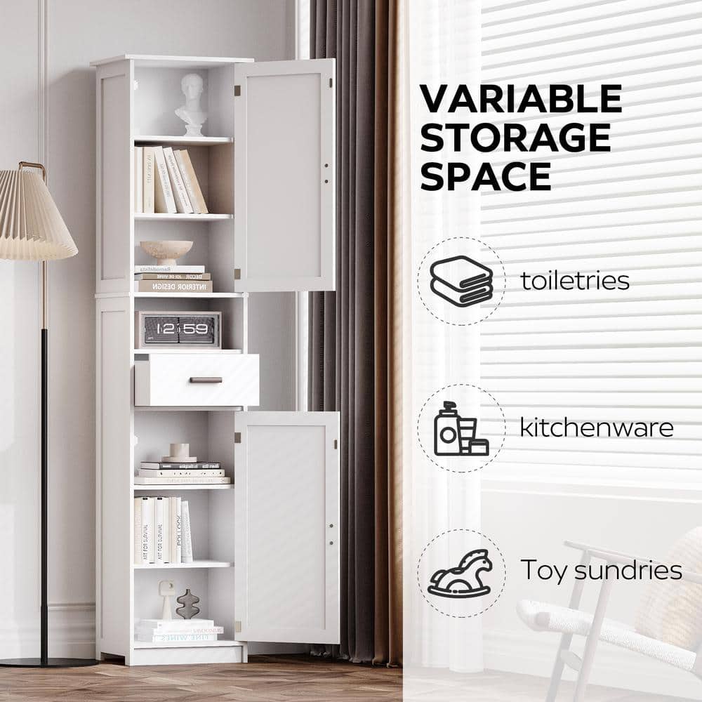 COWLOWN 14.56 in. W x 11.22 in. D x 69.29 in. H Bathroom White Linen Cabinet (3)